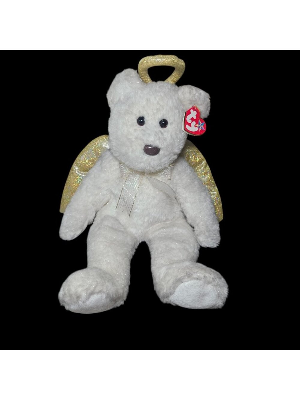 TY Beanie Buddy White Angel Teddy Bear Halo II Irridescent Sparkle Y2K 2000